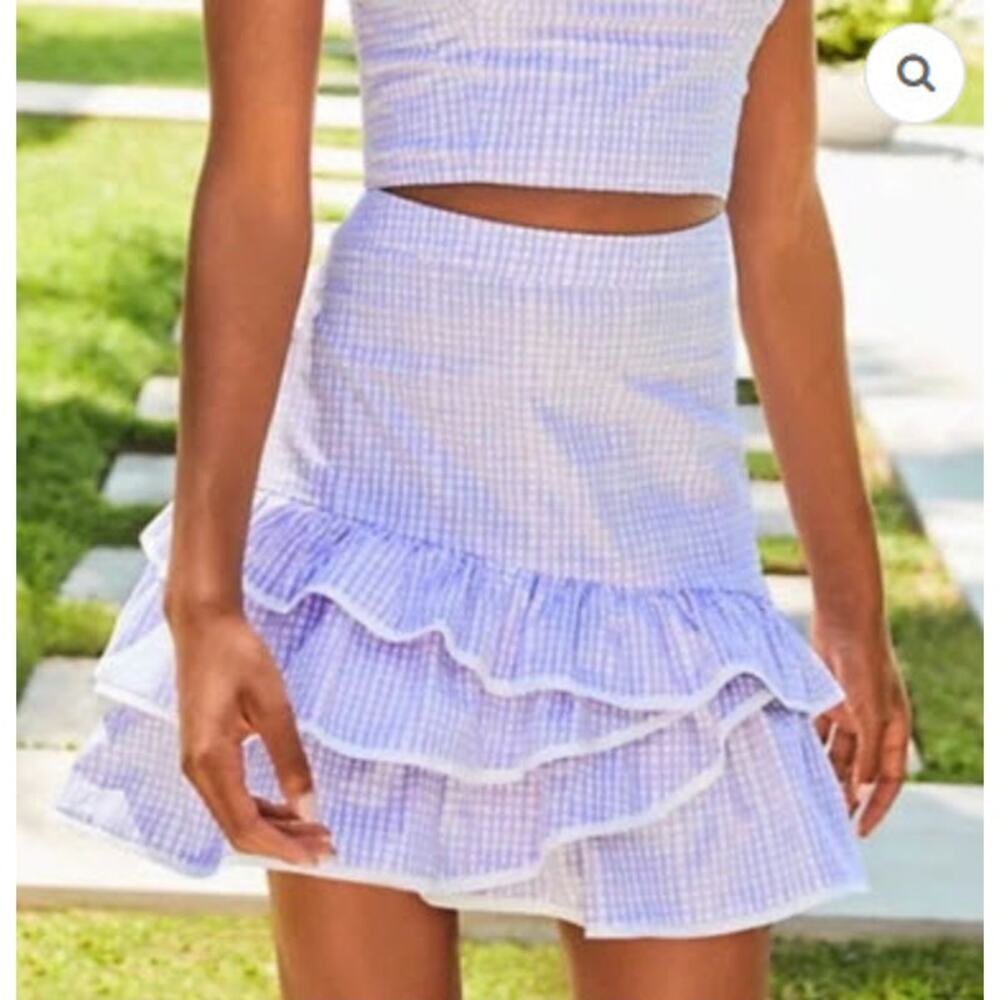 Lilly Pulitzer Rosalie Tiered Ruffle Mini Skirt Lilac Ginham Print Size 2 - Picture 9 of 9